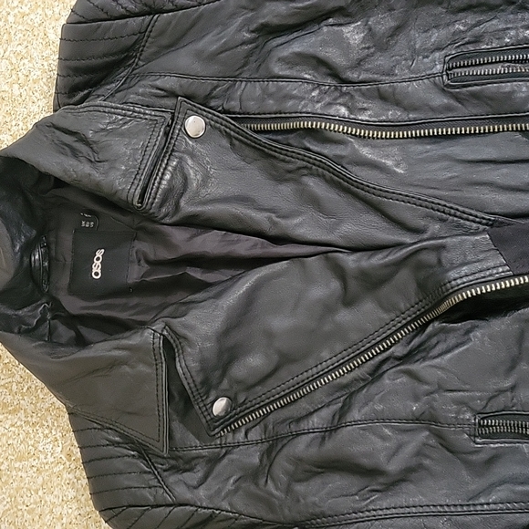 ASOS Black leather jacket with detailing on sleeves and back size 0 - Picture 2 of 11